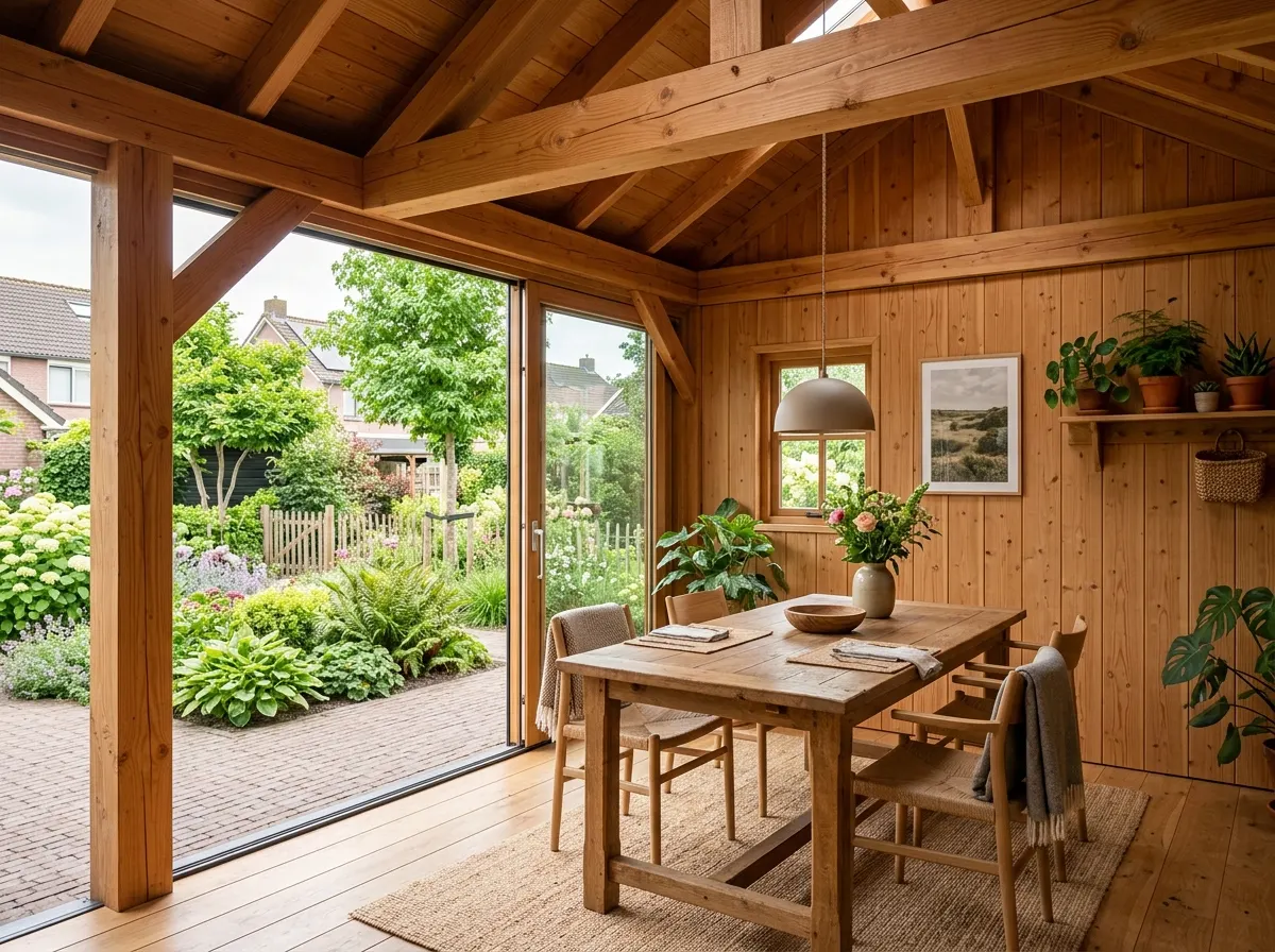 Interieur van een houten tuinkamer